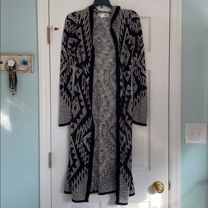 Aztec Design Hooded Duster Cardigan